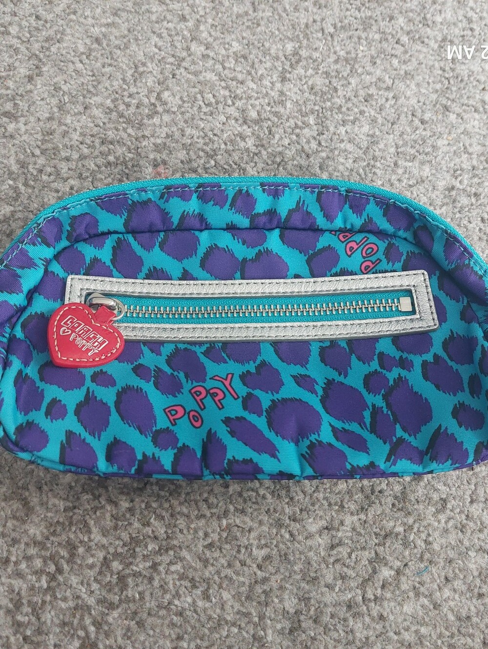 Coach Poppy Teal and Purple Leopard Print Cosmetic Bag